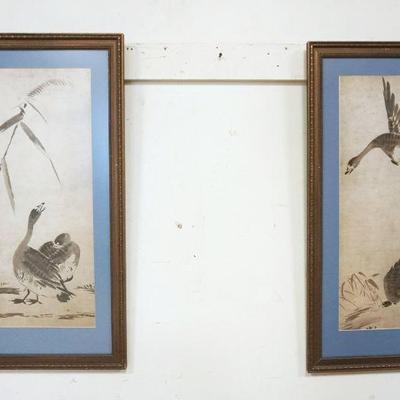 1076	PAIR OF ASIAN FRAMED & MATTED PRINTS DEPICTING GEESE, APPROXIMATELY 18 IN X 43 IN HIGH
