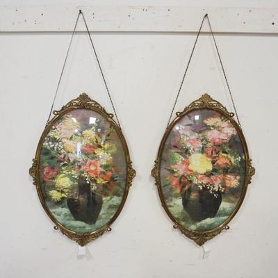 1093	PAIR OF OVAL CONVEX GLASS FRAMES W/FLORAL PRINTS, APPROXIMATELY 16 IN X 24 IN

