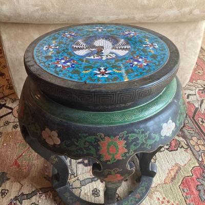 Vintage Chinese Cloisonne Style Plant Stand 
