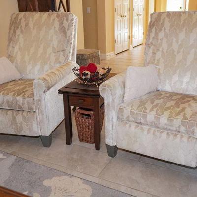 Pair of matching upholstered recliners