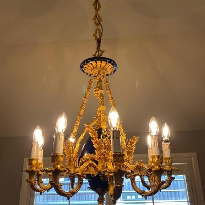 Beautiful French Style Cobalt Gilt Chandelier