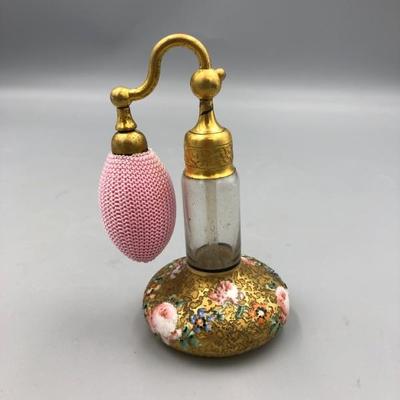 VERY PRETTY GILT FLORAL ANTIQUE PERFUME BOTTLE