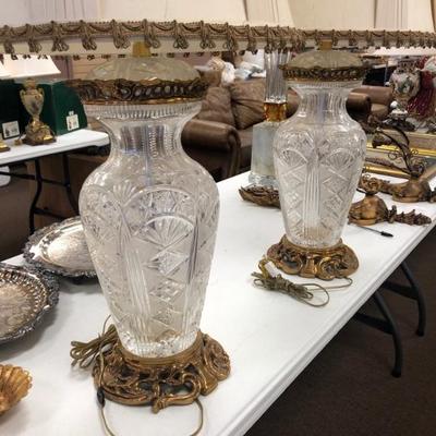 Very Nice antique Matching Glass Gilt Lamps