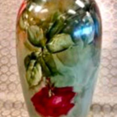 Beautiful Bavarian Antique Floral Vase- 18 1/2 inches in Height. 