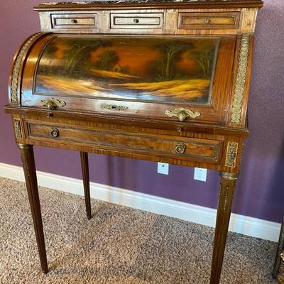 BEAUTIFUL ANTIQUE BURL WOOD CARVED DESK