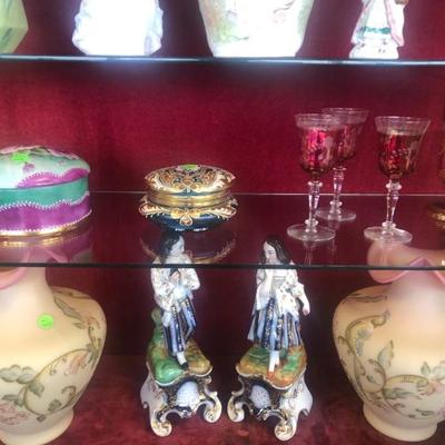 Beautiful Antique Jewelry boxes & Ruby Glasses