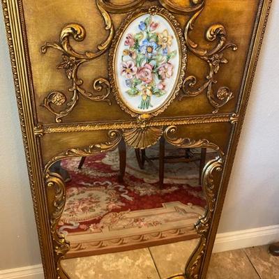 EXCUISITE DRESDEN MEISSEN ANTIQUE DECORATED WALL MIRROR