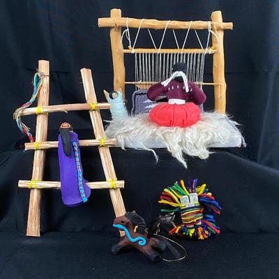 Native American Folk Art-Navajo Rug Weaver w/ Papoosa- Sunny Apke Piece of Clay Woman on Ladder