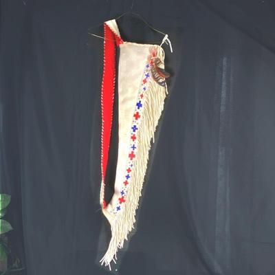 Beaded Suede Riffle Scabbard with Red Flannel Lining and Suede Fringe