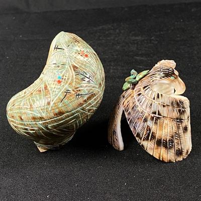 Gloria Chattin Zuni Fetish Shell Carvings -Large Corn Maiden Shell & Eagle Shell
