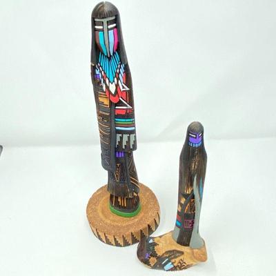  Two Beautifully Carved Long hair Kachinas by J. Guy