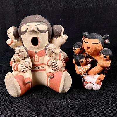 Cochiti Pueblo Pottery TWO Storyteller Sculptures Holding Babies by Dorothy Trujillo & Mary Quintana