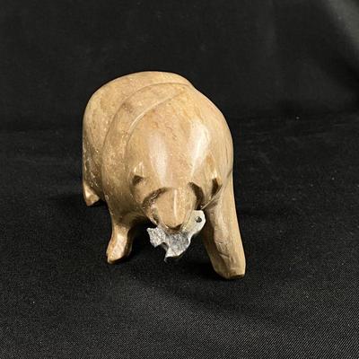 Beautiful Handcrafted Stone Bear with a Fish in its Mouth