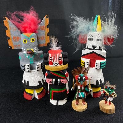 Hand Carved Hopi Kachina Dolls- Thunder, Owl, Hahai-i Wuhti, Black Ogre, Morning Singer