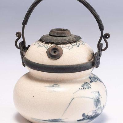 WAC017 Antique Incense/Opium Burner - Blue & White Glazed Ceramic 