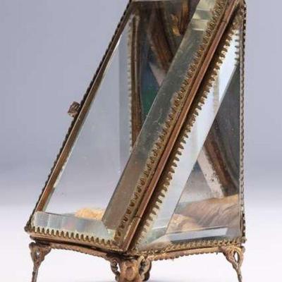 WAC012 Antique French Glass Art Nouveau Display Trinket Box - Triangle 