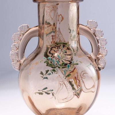 WAC010 Vintage Hand-Painted Handblown Glass Vase 