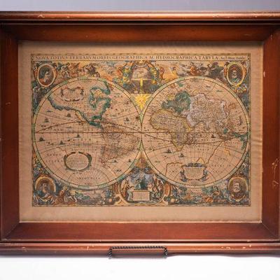 WAC097 Framed Antique Nova Totvis World Map Henr Hondio 
