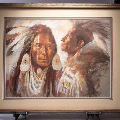 WAC089 Large Framed Rand Sherrick Native American Man Print 