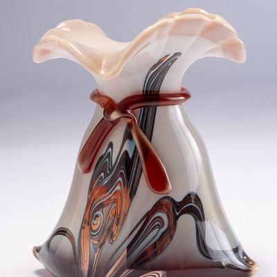 WAC003 Unique Handblown Art Glass Pouch Vase 