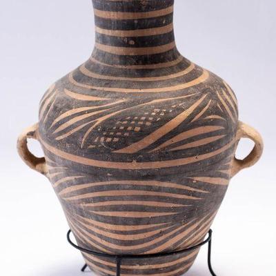 WAC044 Large Circa 3000-2100 B.C. Two Handled Clay Vessel w/Painted Design 