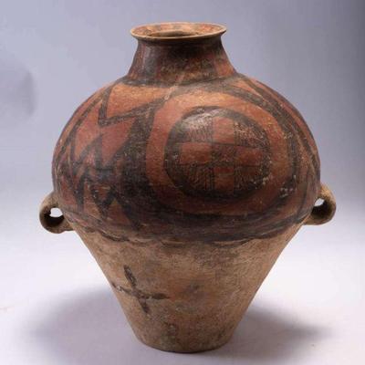 WAC063 Chinese Neolithic Painted Pottery Amphora Jar #1 of 2 Circular Red Pattern