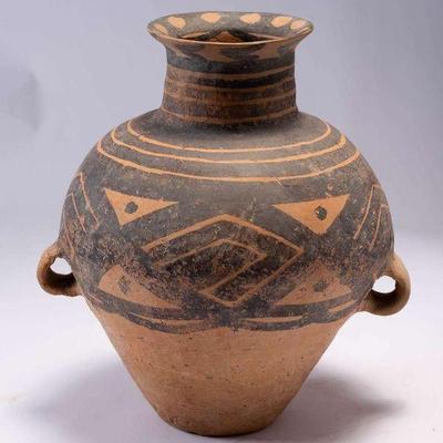 WAC064 Chinese Neolithic Painted Pottery Amphora Jar #2 of 2 Black Diamond Pattern 