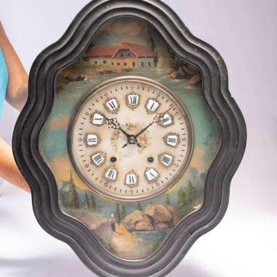WAC070 Vintage Decadent French Style Wall Clock Farmhouse & River Scene 
