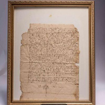 WAC079 Paper Emphamera Antique Handwritten Letter with Notary Mark Framed 