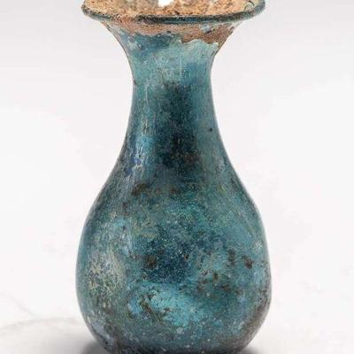 WAC041 Rare Antique Roman Turquoise Glass Vase 