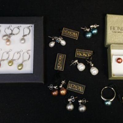 1141	HONORA STERLING & PEARL JEWELRY LOT. LOT INCLUDES 13 PAIRS OF EARRINGS & ONE RING
