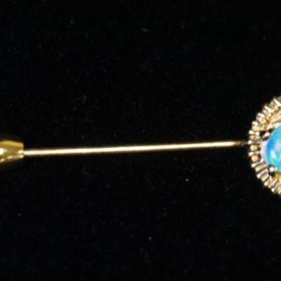 1097	14K YELLOW GOLD STICK PIN CONTAINING ONE CABOCHON CUT OPAL, 2.2 DWT INCLUDING STONE, APPROXIMATELY 2 IN LONG
