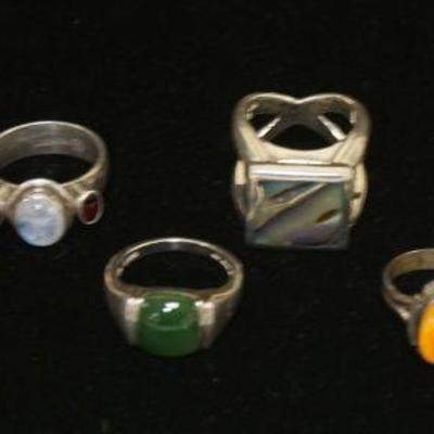 1131	8 STERLING SILVER RINGS, 2.096 OZT INCLUDING STONES
