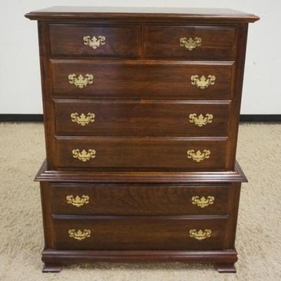 1180	CHERRY CONTEMPORARY COLONIAL STYLE 7 DRAWER CHEST ON CHEST, APPROXIMATELY 40 IN X 19 IN X 53 IN H
