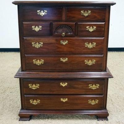 1178	CONTEMPORARY CHERRY 9 DRAWER CHEST ON CHEST WITH SHELL CARVING, CENTER DRAWER, APPROXIMATELY 19 IN X 38 IN X 52 IN H
