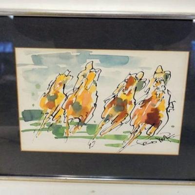 1276	SIGNED WATER COLOR, HORSE RACING, APPROXIMATELY 17 1/2 IN X 13 1/4 IN OVERALL

