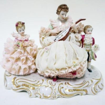 1223	IRISH DRESDEN LACE PORCELAIN FIGURE, *FIRST LESSON*, EMERALD COLLECTION, APPROXIMATELY 6 1/2 IN H
