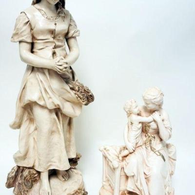 1239	LOT OF 2 PLASTER FIGURES OF WOMEN, 1 WITH CHILD, LARGEST APPROXIMATELY 28 1/2 IN H
