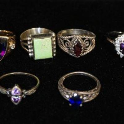 1115	10 STERLING SILVER RINGS, 1.476 OZT INCLUDING STONES
