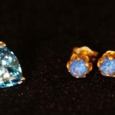 1128	3 PAIRS OF 14K GOLD EARRINGS W/BLUE STONES, INCLUDING A PAIR OF WHITE GOLD W/AQUAMARINE, 2.0 DWT INCLUDING STONES
