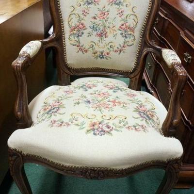 1170	FRENCH PROVINCIAL NEEDLE POINT FLORAL UPHOLSTERED ARM CHAIR
