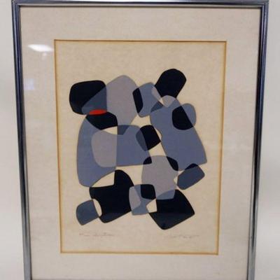1275	SANTORO MID CENTURY MODERN FRAMED PRINT, SIGNED AND NUMBERED 54/200 *INTEGRATION*, APPROXIMATELY 17 IN X 21 IN OVERALL
