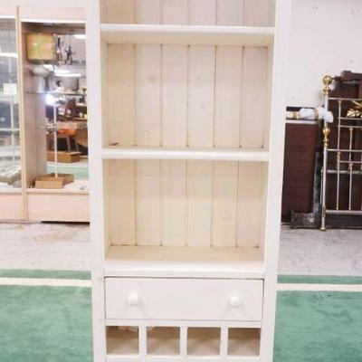 1042	WOOD WINE RACK W/ONE DRAWER & SHELVES ABOVE, APPROXIMATELY 24 IN X 14 IN X 71 IN HIGH
