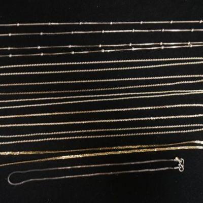 1101	9 STERLING SILVER CHAINS/NECKLACES, 2.337 OZT
