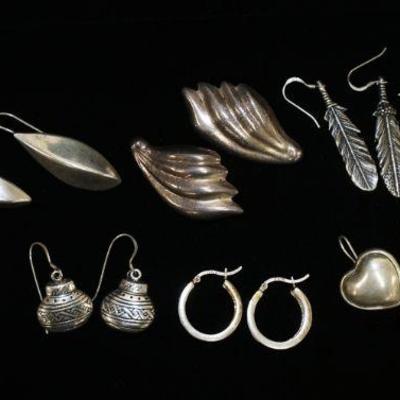 1125	9 PAIRS OF STERLING SILVER EARRINGS, INCLUDES BOTH PIERCED & CLIP ON, 2.209 OZT
