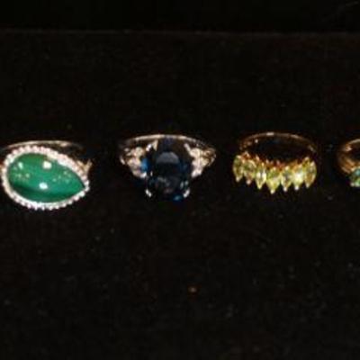 1105	10 STERLING SILVER RINGS, 2.022 OZT INCLUDING STONES
