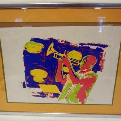 1280	TONY KOKINOS SIGNED LITHOGRAPH OF LOUIS ARMSTRONG, NUMBERED 113, APPROXIMATEL 25 IN X 31 1/4 IN OVERALL
