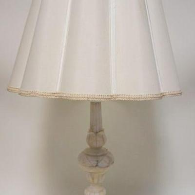 1264	TALL CARVED ALABASTER TABLE LAMP, APPROXIMATELY 35 IN H OVERALL
