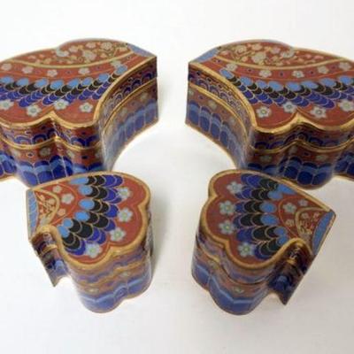 1228	LOT OF 4 CLOISONNE COVERED BOXES, LARGEST APPROXIMATELY 3 IN X 5 IN X 2 1/2 IN H

