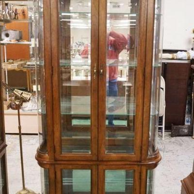 1164	CURVED GLASS MIRRORED BACK CRYSTAL CURIO CABINET W/BEVELED GLASS DOORS & INTERIOR LIGHTS, APPROXIMATELY 36 IN X 12 IN X 76 IN HIGH
